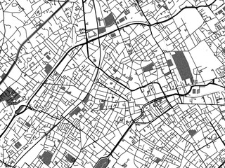 greyscale vector city map of roubaix in france with with water, fields and parks, and roads on a whi
