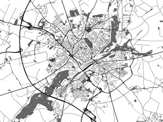 greyscale vector city map of saint-quentin in france with with water, fields and parks, and roads on
