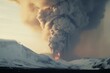 An expansive, fiery mountain spewing molten magma and billowing clouds of smoke and ash. Generative AI