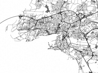 greyscale vector city map of la rochelle in france with with water, fields and parks, and roads on a