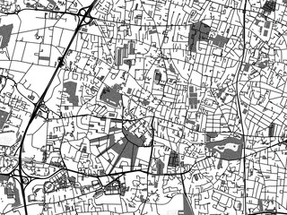 greyscale vector city map of merignac in france with with water, fields and parks, and roads on a wh