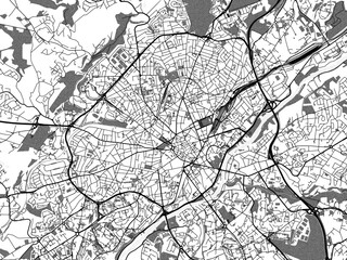 greyscale vector city map of limoges in france with with water, fields and parks, and roads on a whi