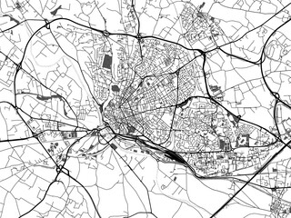 greyscale vector city map of beziers in france with with water, fields and parks, and roads on a whi
