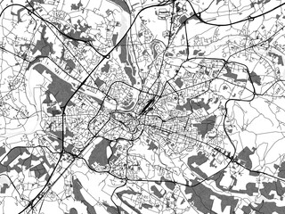 greyscale vector city map of angouleme in france with with water, fields and parks, and roads on a w