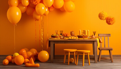 Modern home interior with vibrant multi colored balloons for birthday celebration generated by AI