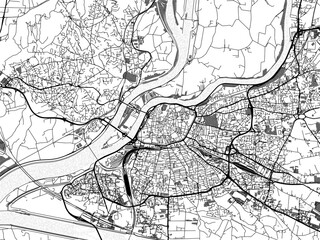 greyscale vector city map of avignon in france with with water, fields and parks, and roads on a whi