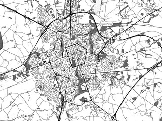 greyscale vector city map of la roche-sur-yon in france with with water, fields and parks, and roads
