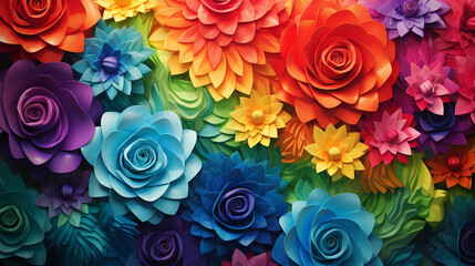 Wall Mural - floral rainbow background