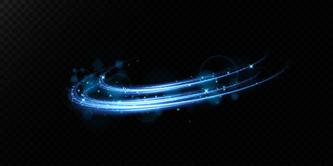 Leinwandbilder - Abstract light lines of speed movement, blue colors. Light everyday glowing effect. semicircular wave, light trail curve swirl, optical fiber incandescent png. EPS10