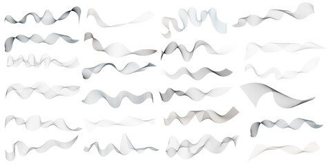 Poster - set of 24 wavy technology curve lines background. set of grey wave swirl, twisted curve lines with b