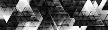 Black White Glossy Triangles Abstract Technology Background. Geometric Low Poly Vector Banner Design