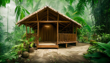 Wooden Hut  In The Jungle. 