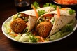 Tasty falafel with crunchy cabbage, carrots, lettuce, and flavorful sauce. Generative AI
