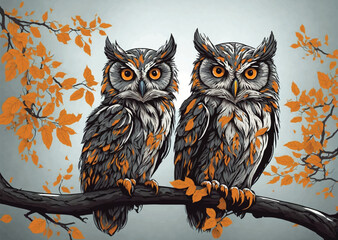 Sticker - owl tree art vector