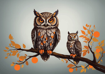 Sticker - owl tree art vector