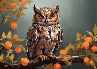 Sticker - owl tree art vector