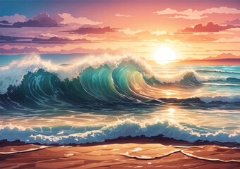 Wall Mural - colorful ocean wave sea water