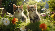A playful kitten frolicking amidst garden greenery, its curious eyes and whiskers twitching in delight