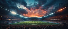 Aerial View Of A Football Stadium At Sunset. Sport Concept.