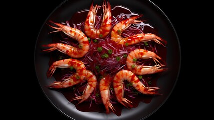 Wall Mural - Boiled prawn shrimps on a plate with sauce