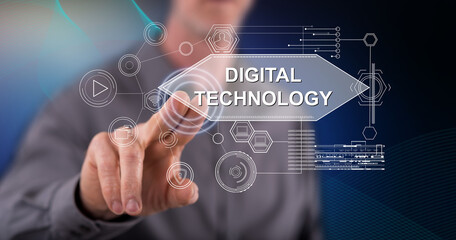 Wall Mural - Man touching a digital technology concept