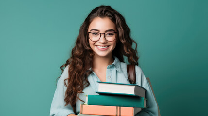 Wall Mural - Happy teenage girl with books 