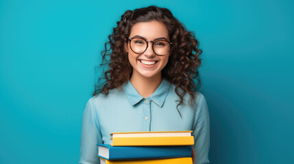 Wall Mural - Happy teenage girl with books 