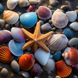 A mosaic of colorful seashells arranged 
