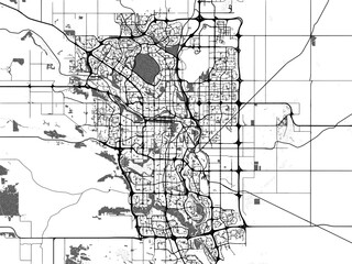 greyscale vector city map of calgary alberta in canada with with water, fields and parks, and roads 