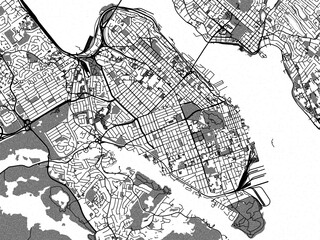 greyscale vector city map of halifax center nova scotia in canada with with water, fields and parks,