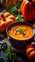 Wall Mural - Mouth-watering pumpkin carrot soup in a bowl