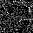 1:1 square aspect ratio vector road map of the city of  Milan Cetro in Italy with white roads on a black background.