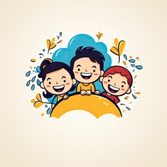 logo-like illustration of happy children