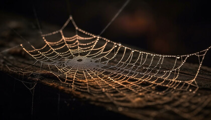 Sticker - Spider web glistens with dew in autumn forest generated by AI