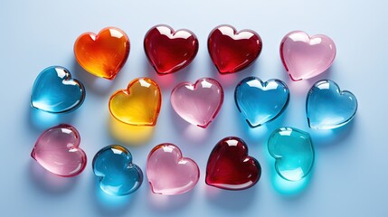 Wall Mural -  a group of heart shaped candies sitting on top of a table.  generative ai