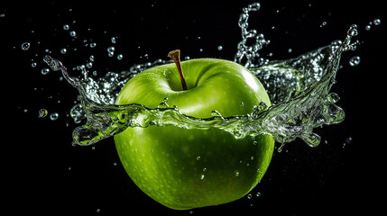 green apple in water splash