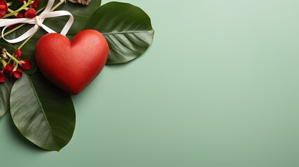 Wall Mural -  a red heart sitting on top of a green leafy branch.  generative ai
