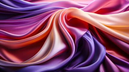 Poster - Unfurling 3D Silk Waves in Bright Gold and Purple: Abstract Art Background