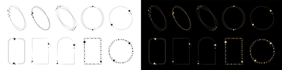 Wall Mural - frames with stars. frame. sparkle stars with circle or square frames. festive effect. christmas deco