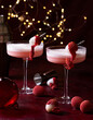 Lychee cocktail with white foam. Christmas lights on the background.