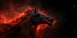 Horsehead Nebula, dark silhouette foreground, glowing red background gas, intricate fractal patterns, contrast levels maximized
