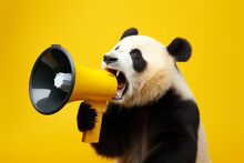 Panda With Megaphone On Yellow Background
