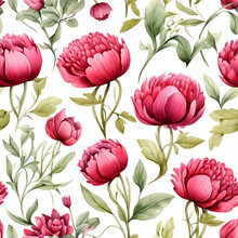 Seamless Wallpaper Pattern With Pink Flowers On A White Background 