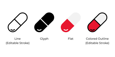 Poster - capsule, pill vector icon set for website design, app, ui, isolated on white background. vector illu