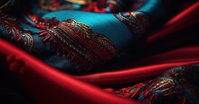 A Close Up Of A Red And Blue Tie, Details And Vivid Colors, Azure