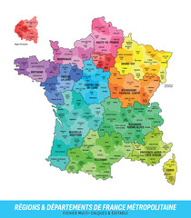 Wall Mural - Carte des Régions et des Départements de France Métropolitaine