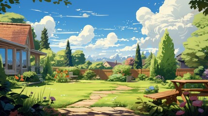 vector art of Gorgeous day in a suburban home