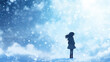 © Japanese_Brush - lonely sad young anime girl standing in a big field full of snow, manga winter wallpaper, ai generated image