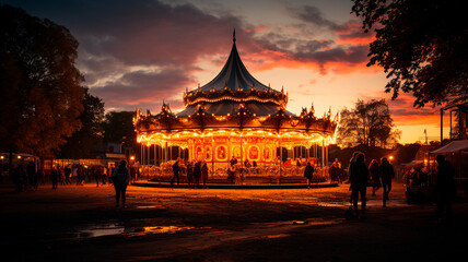 Poster - carousel at the autumn park.