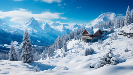 Canvas Print - modern house in the mountains